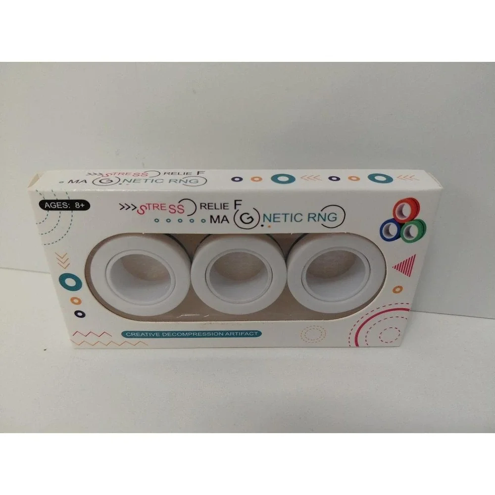 Stress Relief Magnetic Rings 3 Piece Set White Fidget Toy Ages 8+ NEW